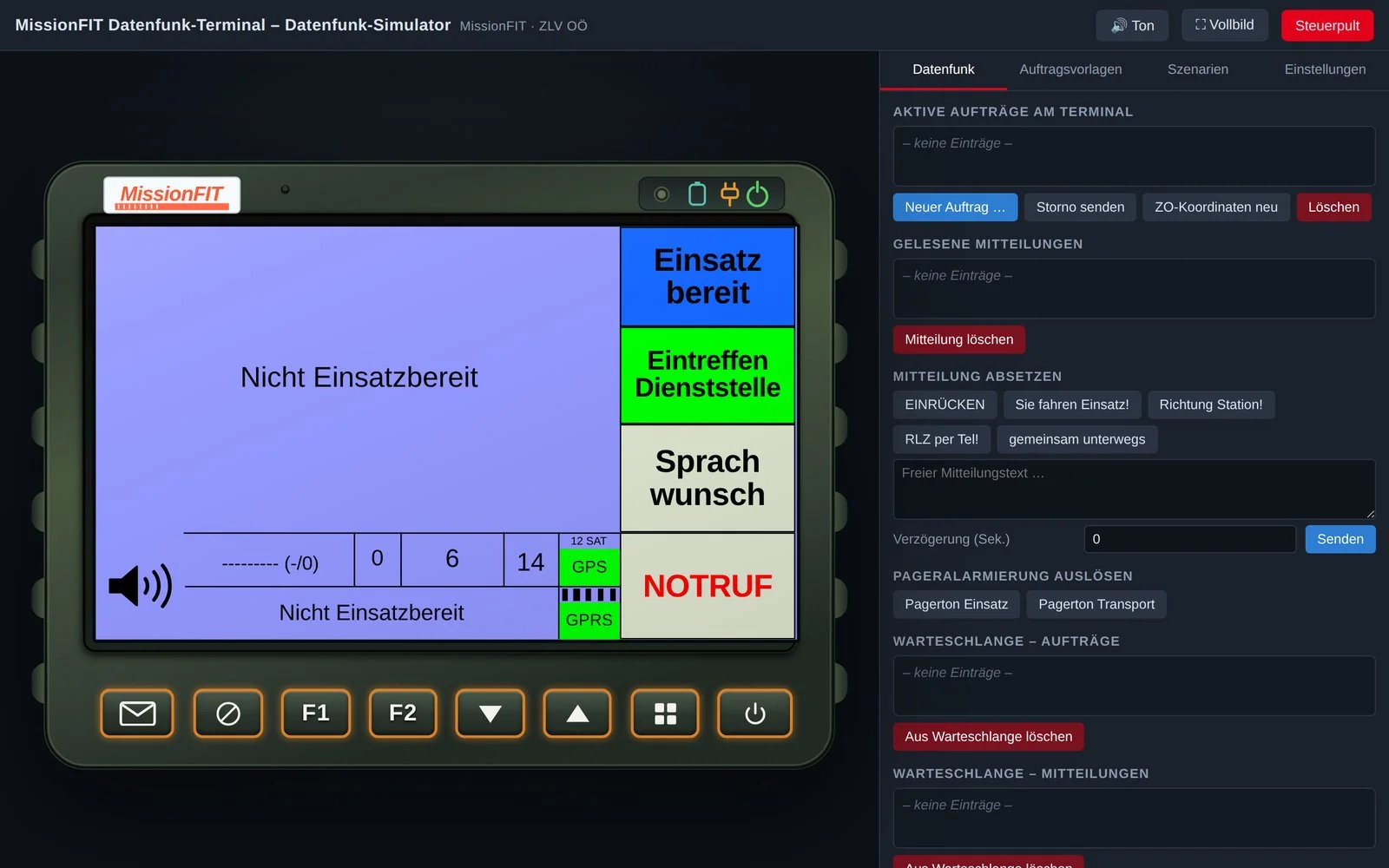 SimHub: simuliertes Datenfunk-Terminal mit Statustasten und Steuerpult